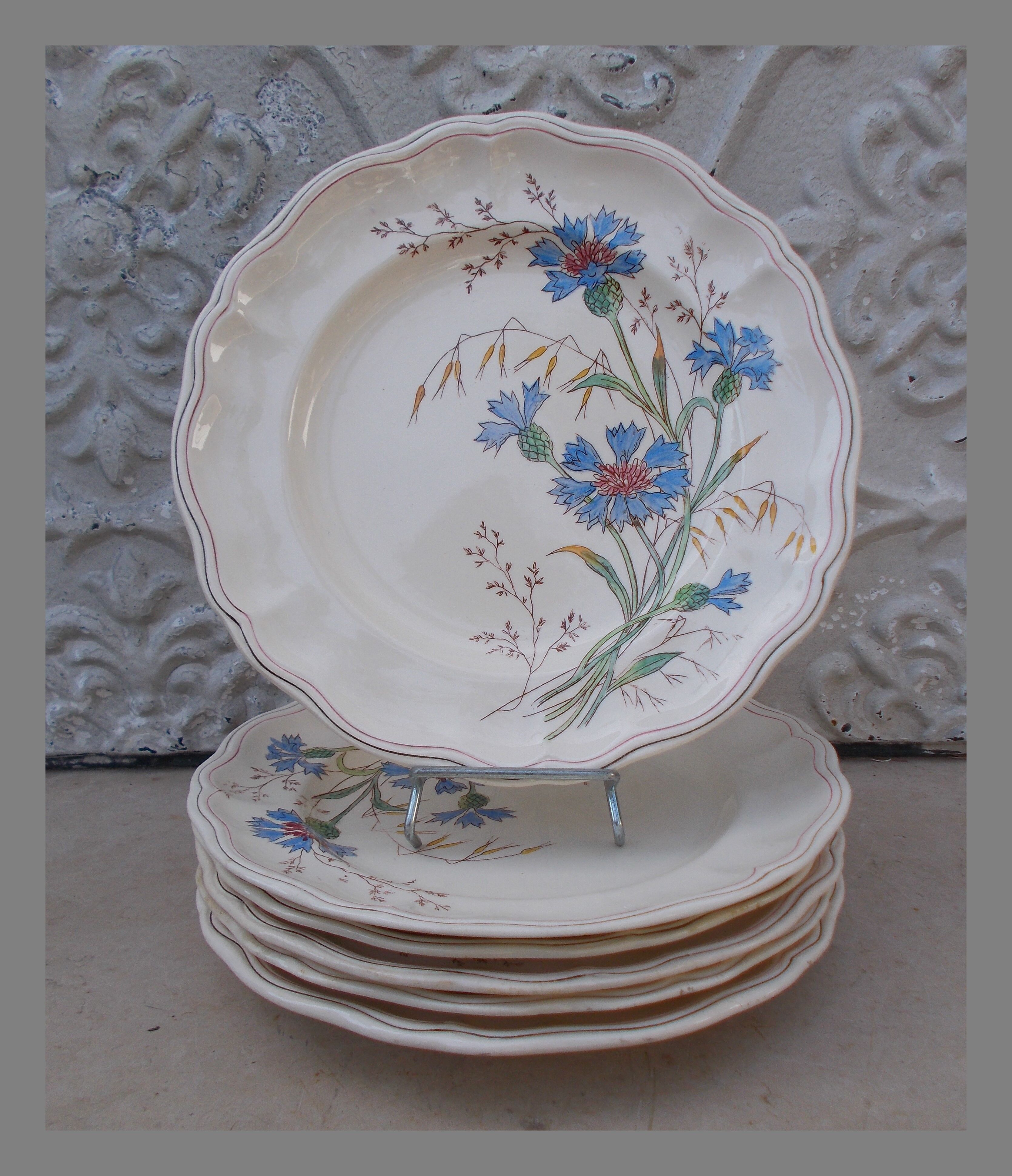 6 Longchamp Marguerite blue earthenware plates