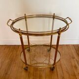 Vintage serving trolley in gilded brass and glass