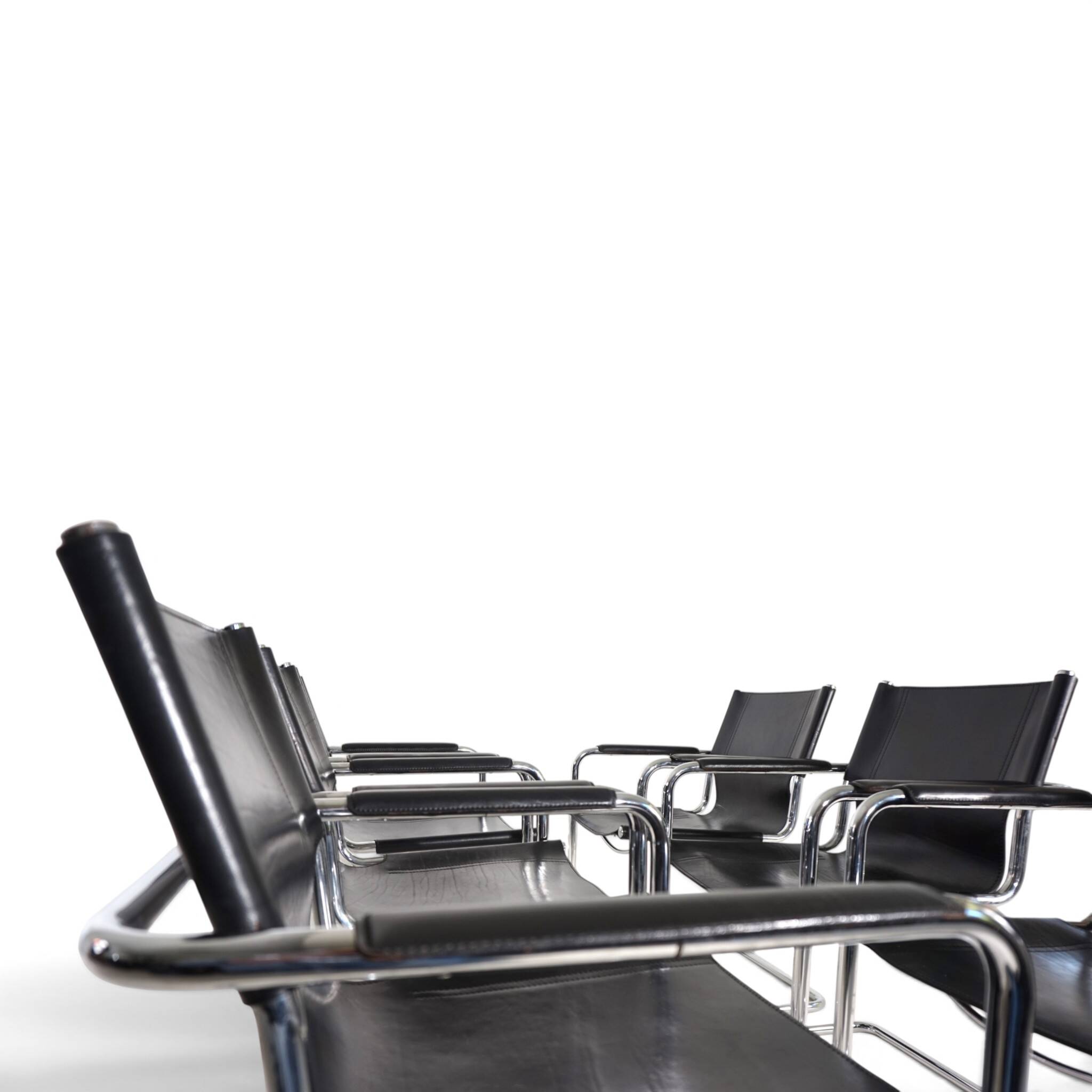 Matteo Grassi Set of 6 Visitor Chairs, Leather/Chrome Dining Chairs, 1970