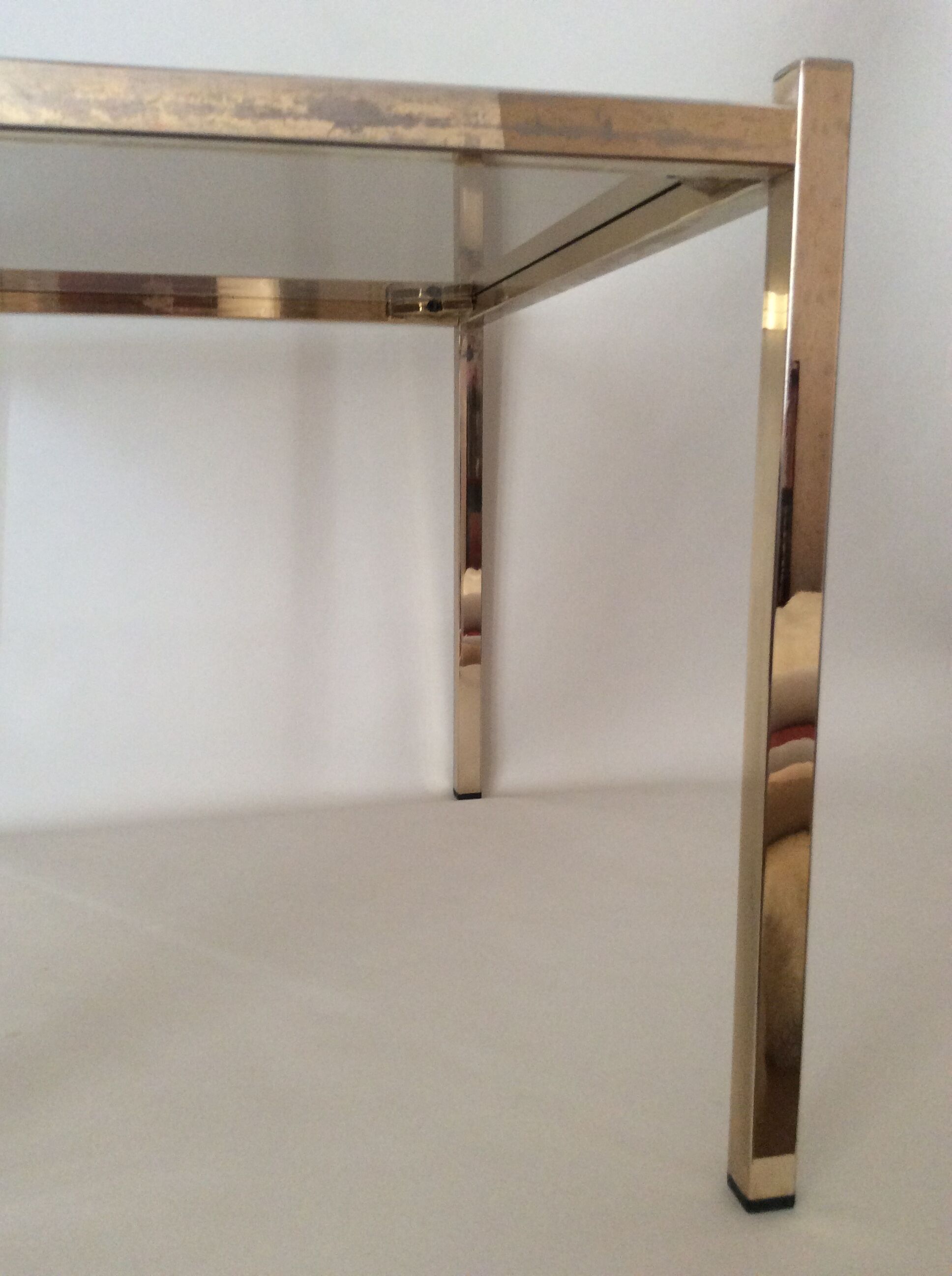 Glass-gold metal sofa tray smoked glass 70/80s
