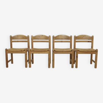 4x Dining Chair in Pinewood and Rattan by Lindebjerg Denmark, 1970s