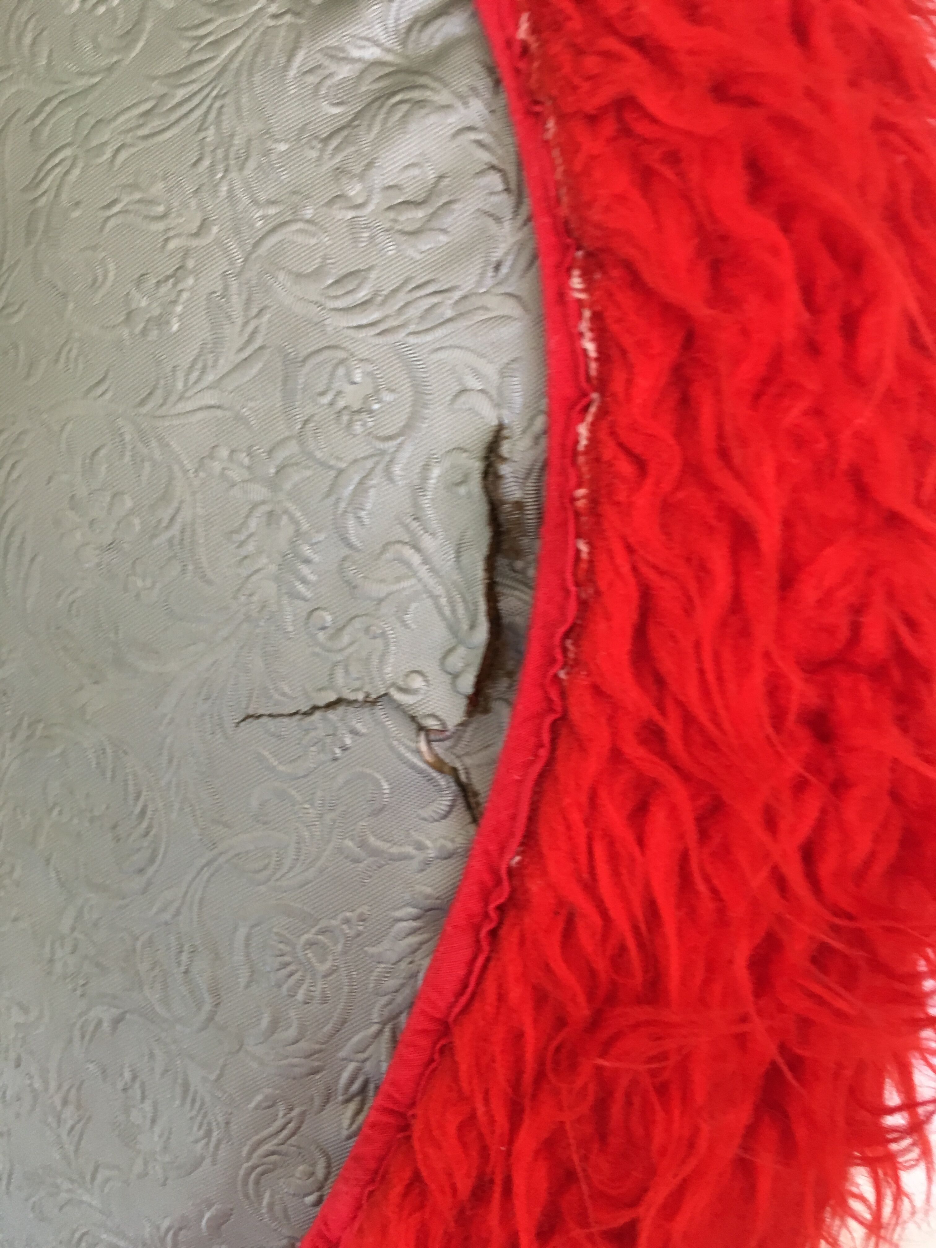 Vintage red fur pouf