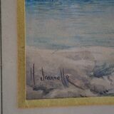 Peinture à l'aquarelle ancienne paysage de bord de mer signé H. Jeannolle XIXe s