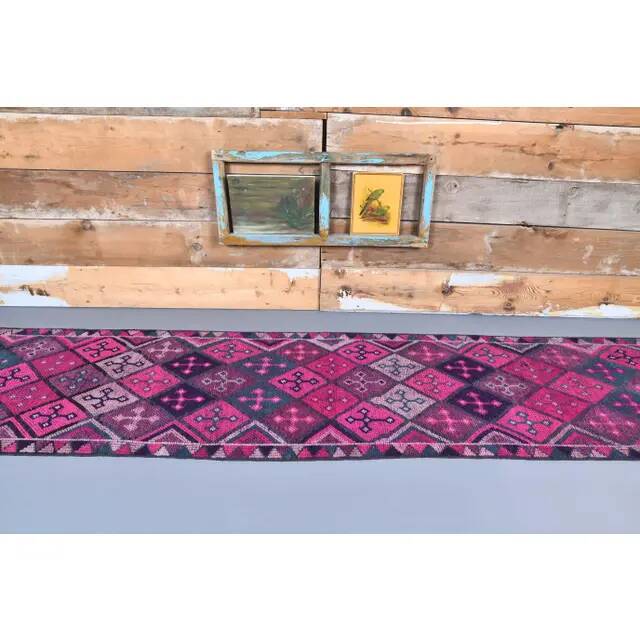 Vintage Hot Pink Turkish Hand-Knotted Runner 81x390