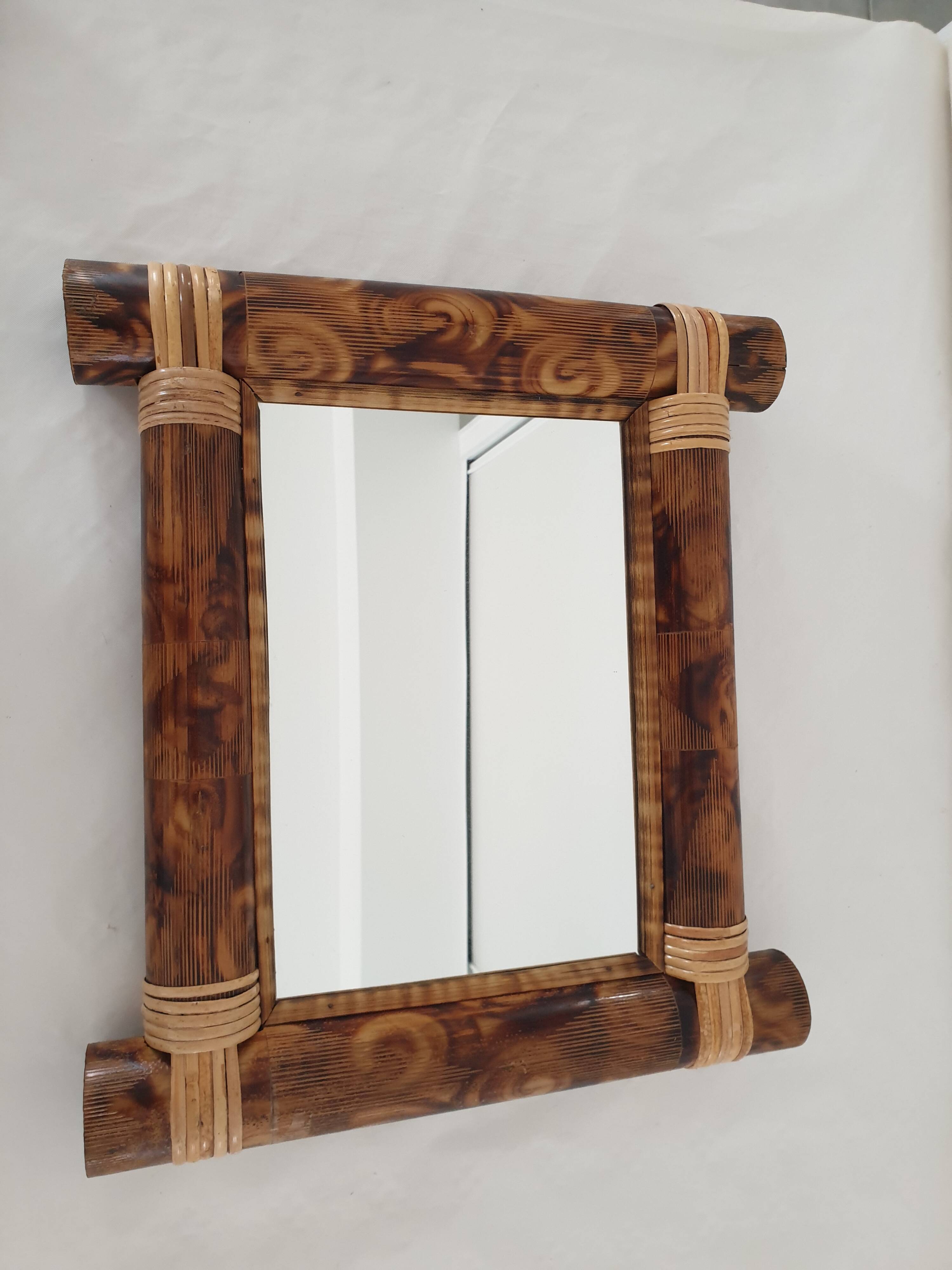 Bohemian bamboo wall mirror 40cm x 35.5cm