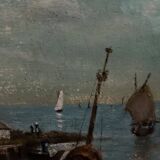 Oil on panel marine scene signed 20th century gilt leaf frame