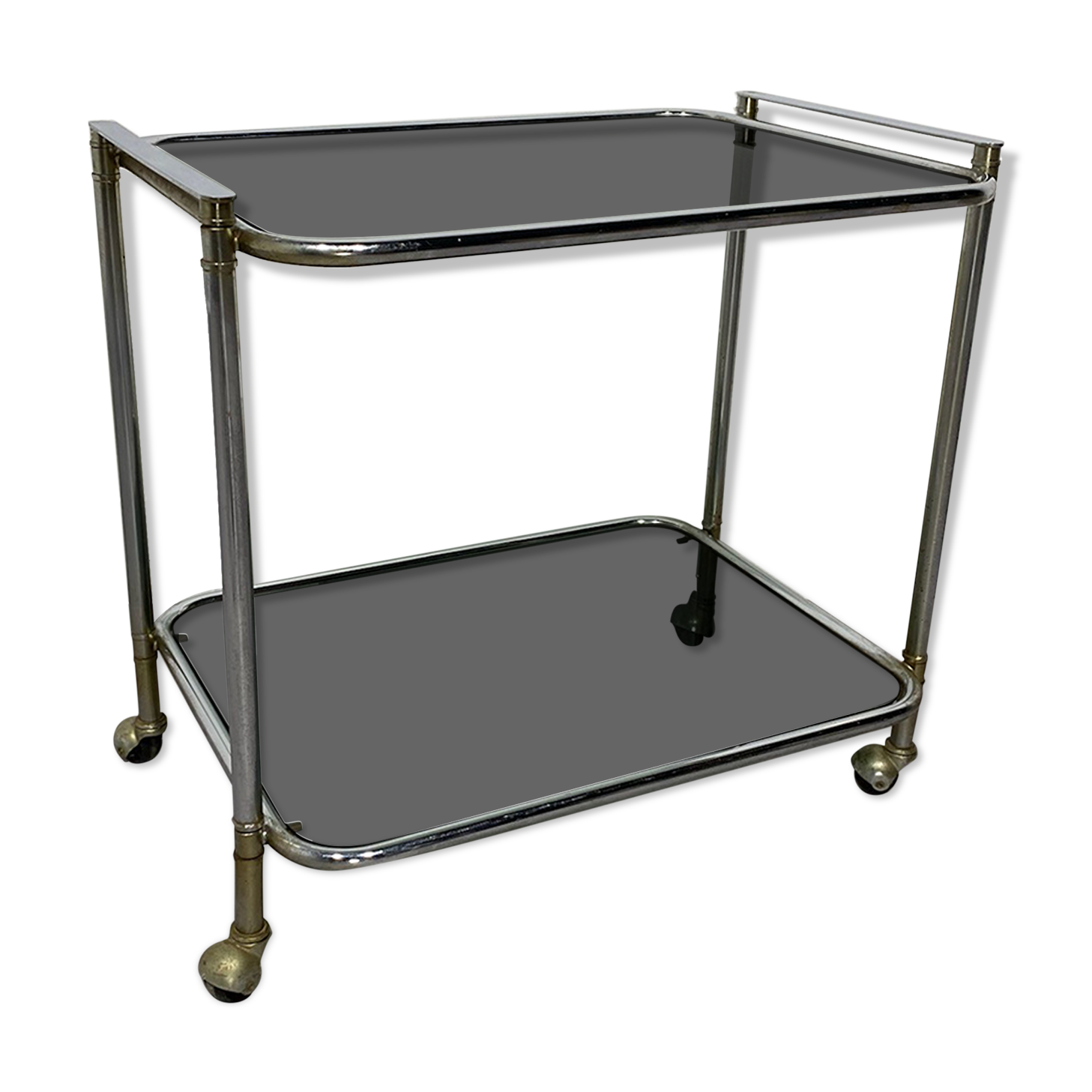 Chrome bar cart with green fume glass