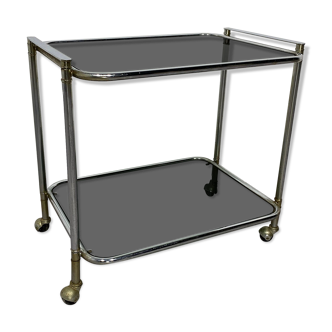 Chrome bar cart with green fume glass