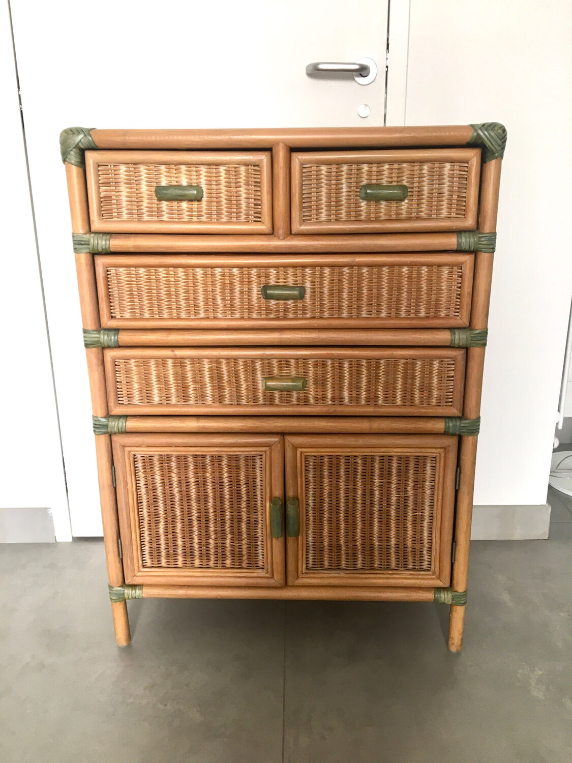 Vintage natural rattan chest of drawers 80s