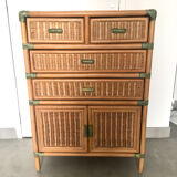 Vintage natural rattan chest of drawers 80s