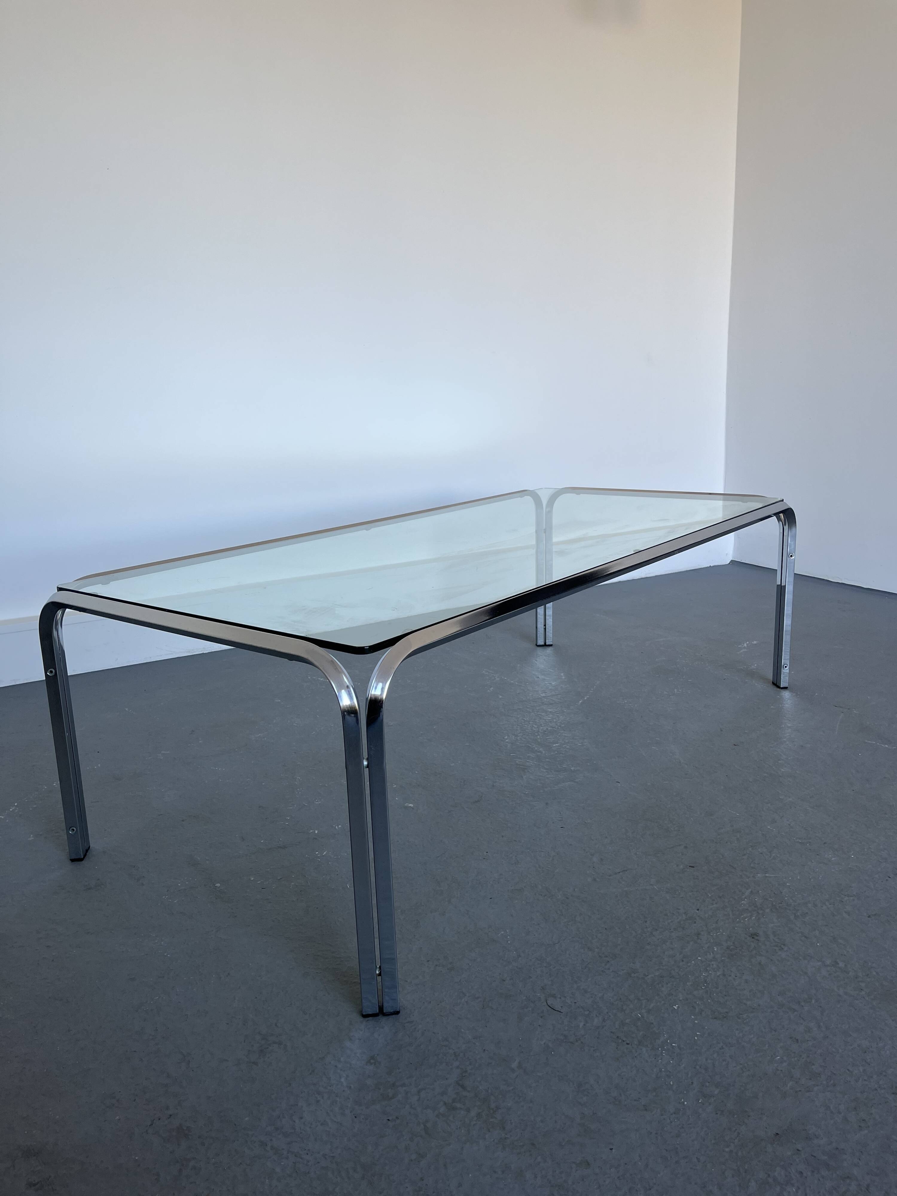 Vintage coffee table with  glass & chrome frame, 1970s