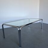 Table basse vintage avec cadre en verre et chrome, années 1970