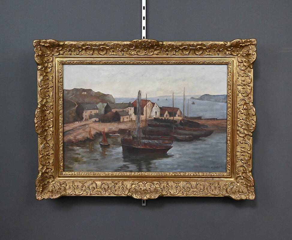 Painting "The Port of Camaret", oil on canvas, signed H. Callot – early 20th century