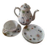 coffee pot, cup and saucers