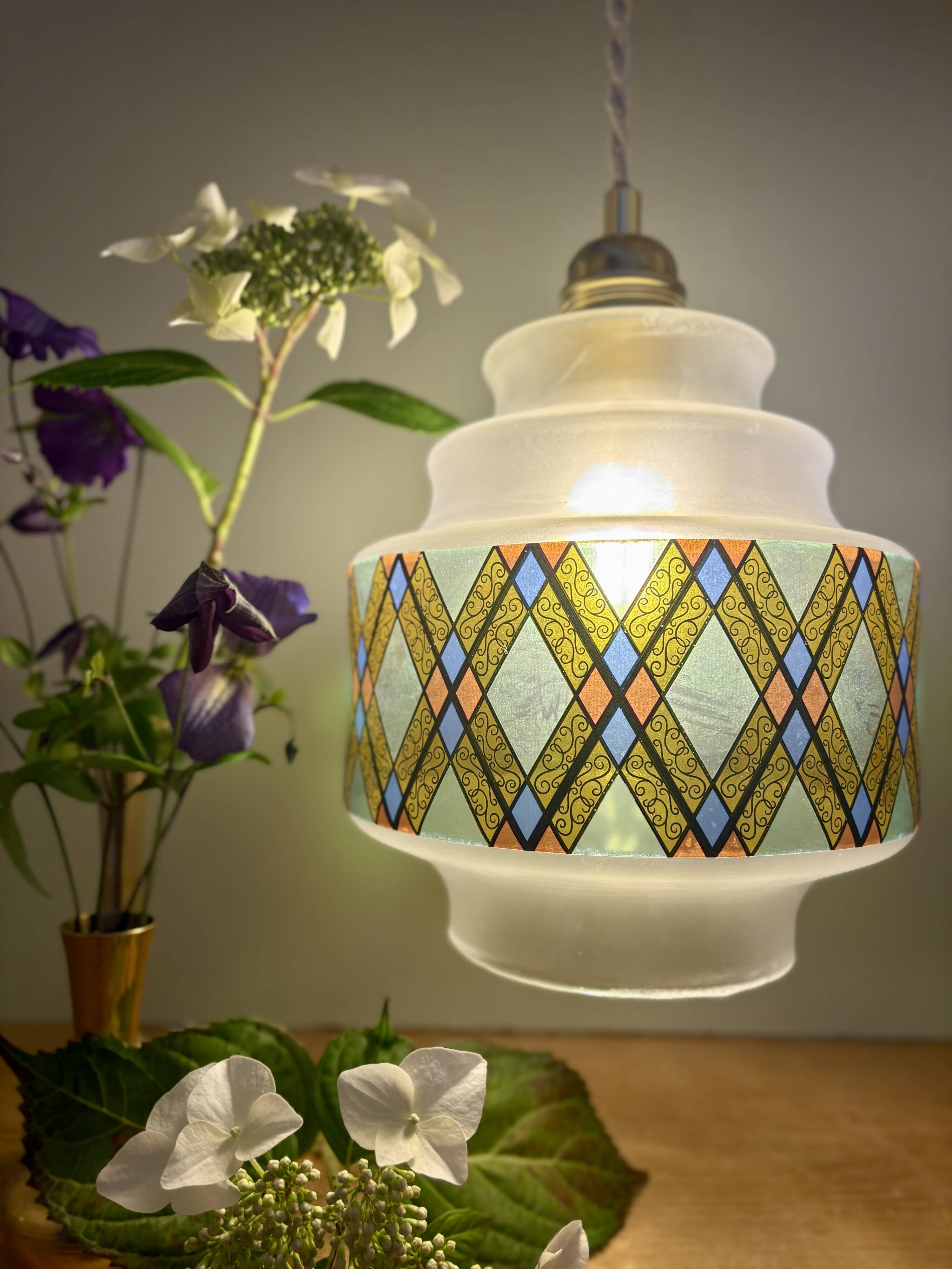 Vintage stained glass globe pendant light