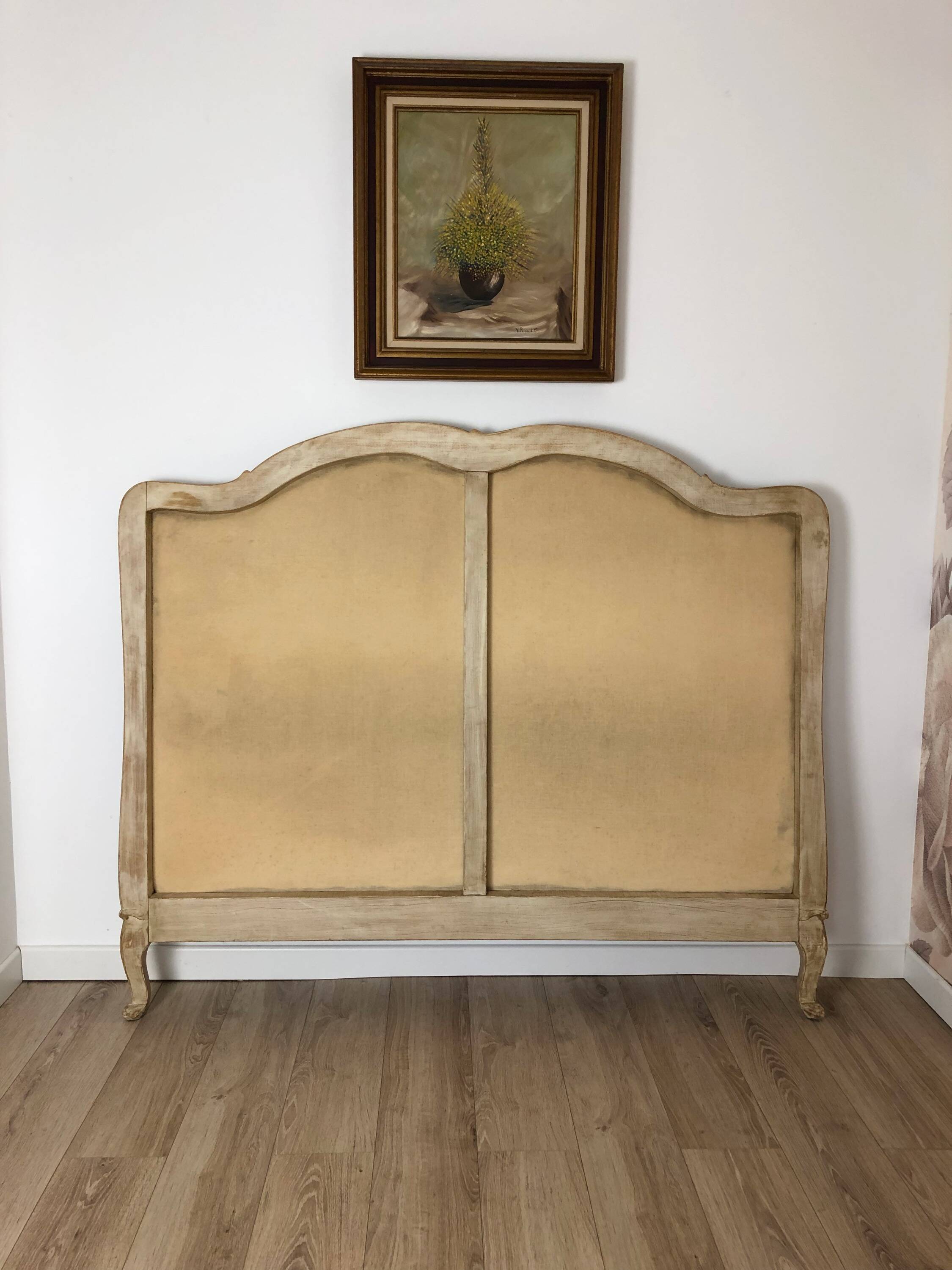 Large headboard, Louis XV style, clay green and wood