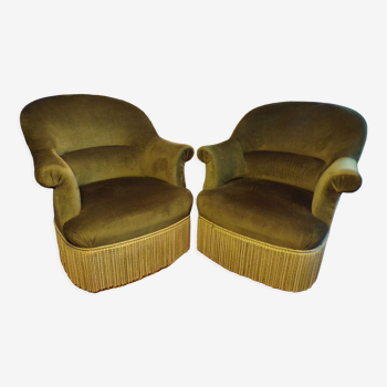 Paire de fauteuils crapaud velours vert