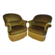 Pair of green velvet toad armchairs