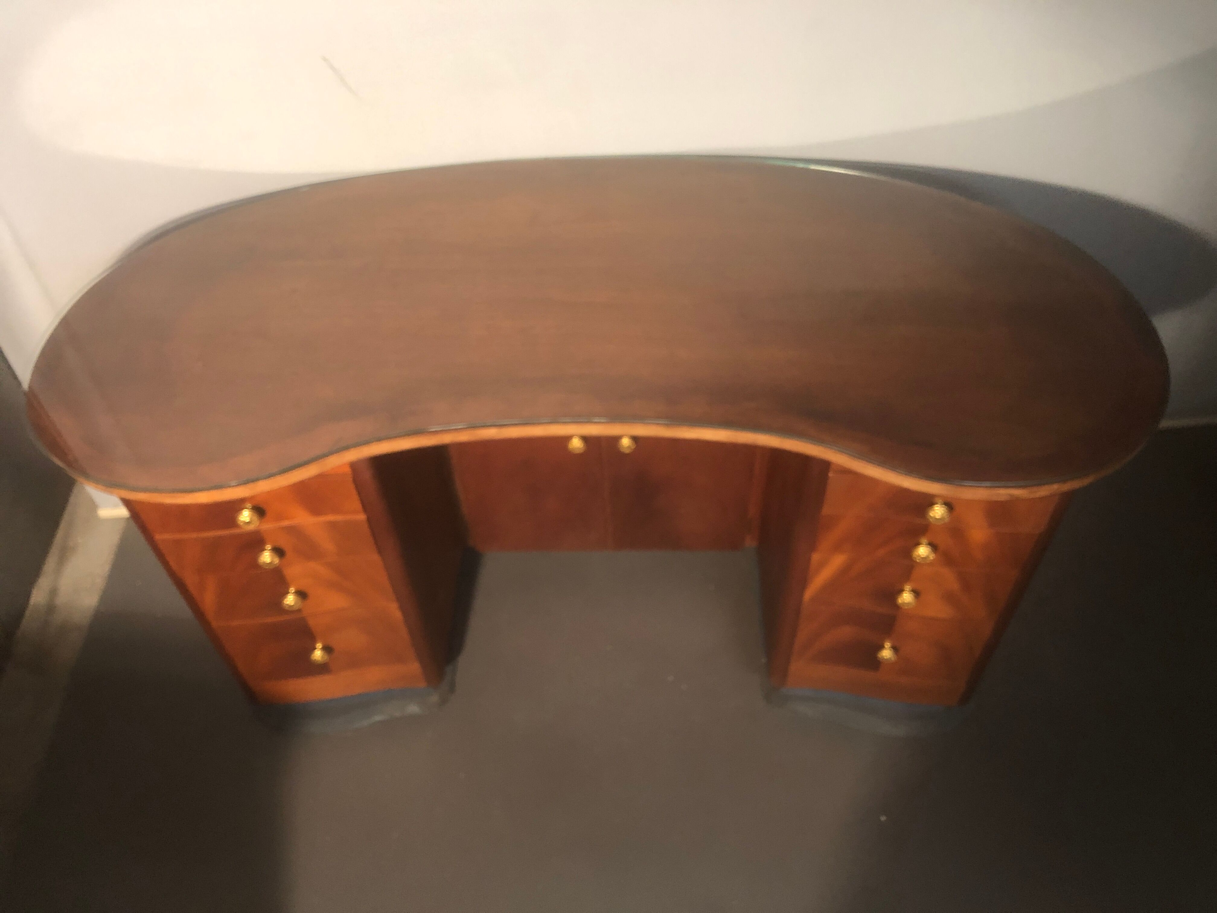 1940 desk in kidney shape with 8 drawers, 2 doors and footrest royere style