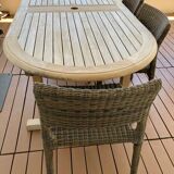 Set Unopiu teak table and 4 chairs eden synthetic fiber waprolace handmade weave