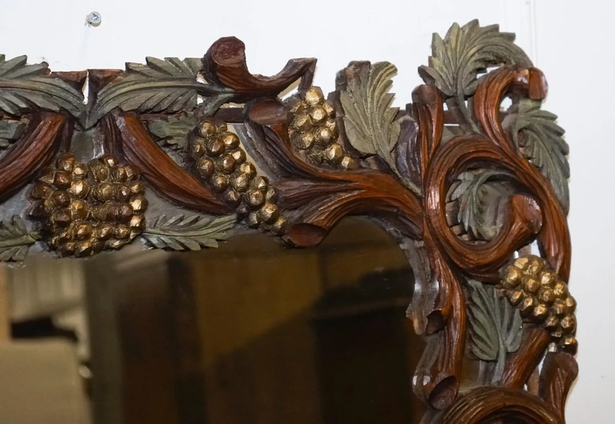 Vintage Black Heavily Carved Wooden Forest Wall Mirror