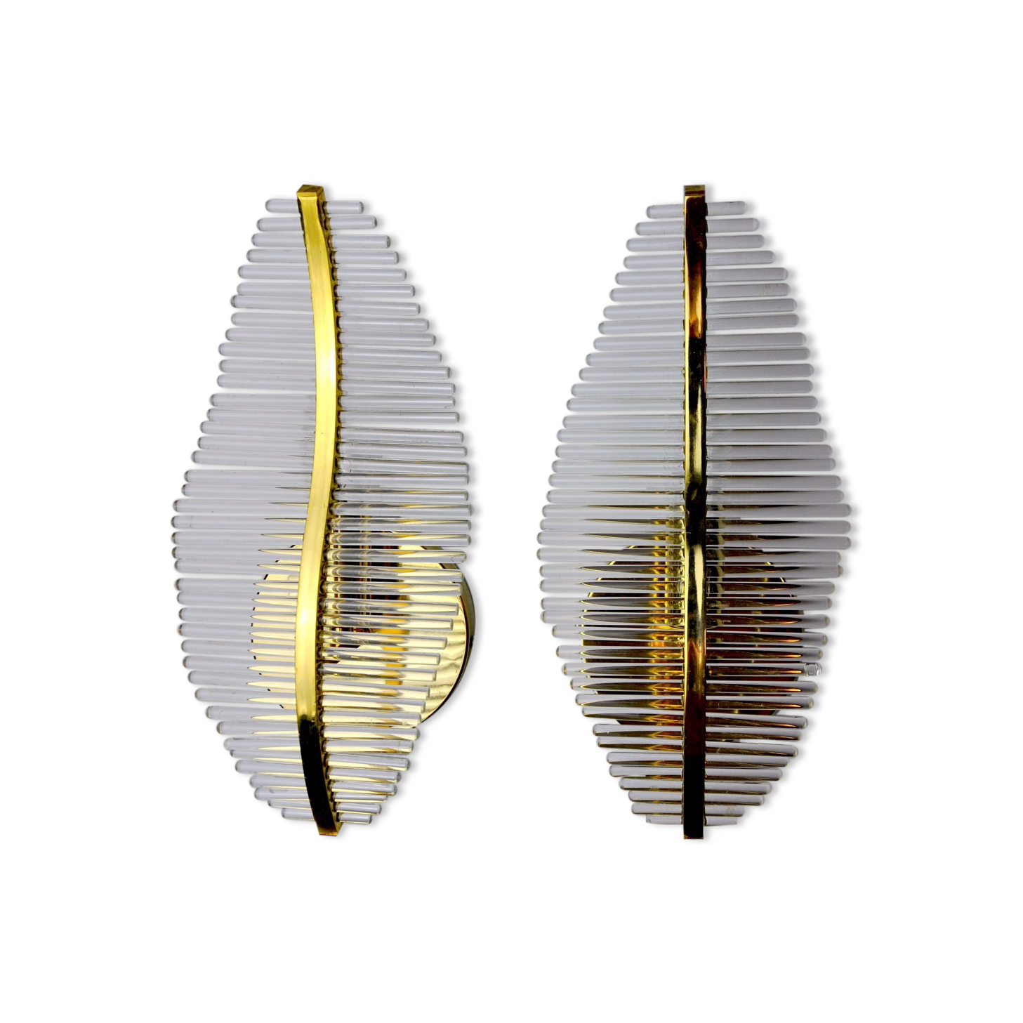 Pair of floral wall lamps Venini dorée, Murano, tubular glasses, Italy, 1970