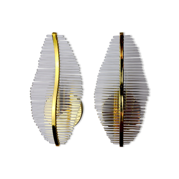 Paire d'appliques florale Venini dorée, Murano, verres tubulaires,  Italie, 1970