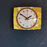 Vintage formica clock rectangular silent wall pendulum "Odo flowers"