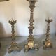 Lot de 3 bougeoirs tripodes en bronze doré
