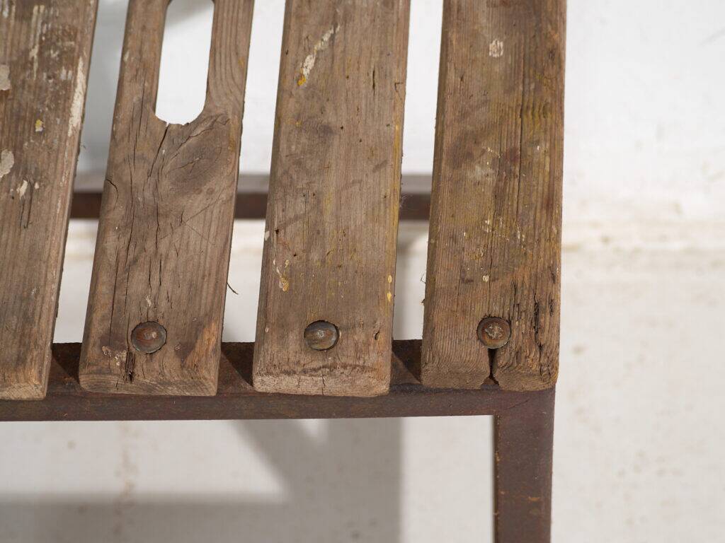 Vintage industrial stool made of pine wood and iron – Central Europe, around 1950