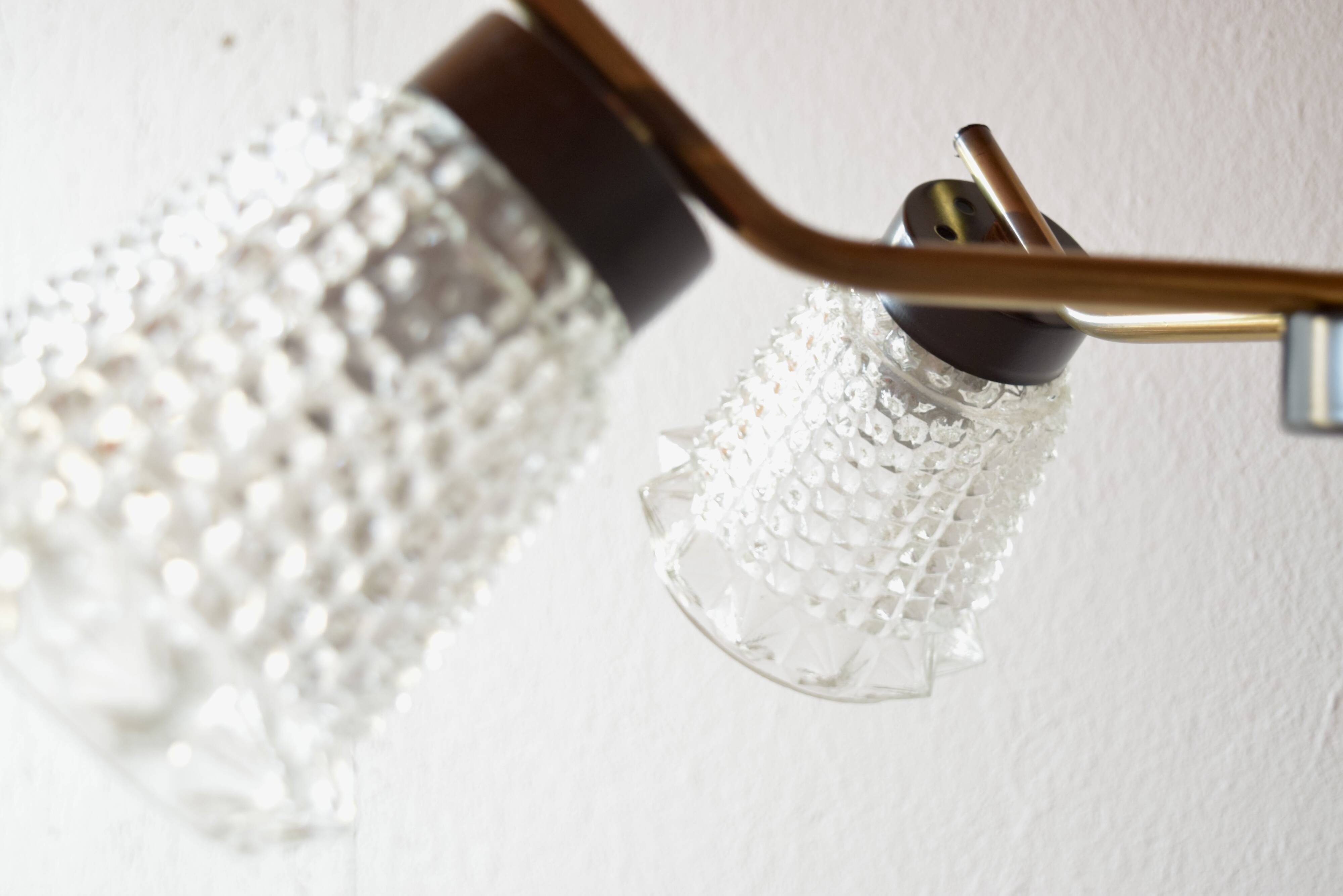 Vintage chandelier in molded glass, brass and steel - 5 branches - 1960s