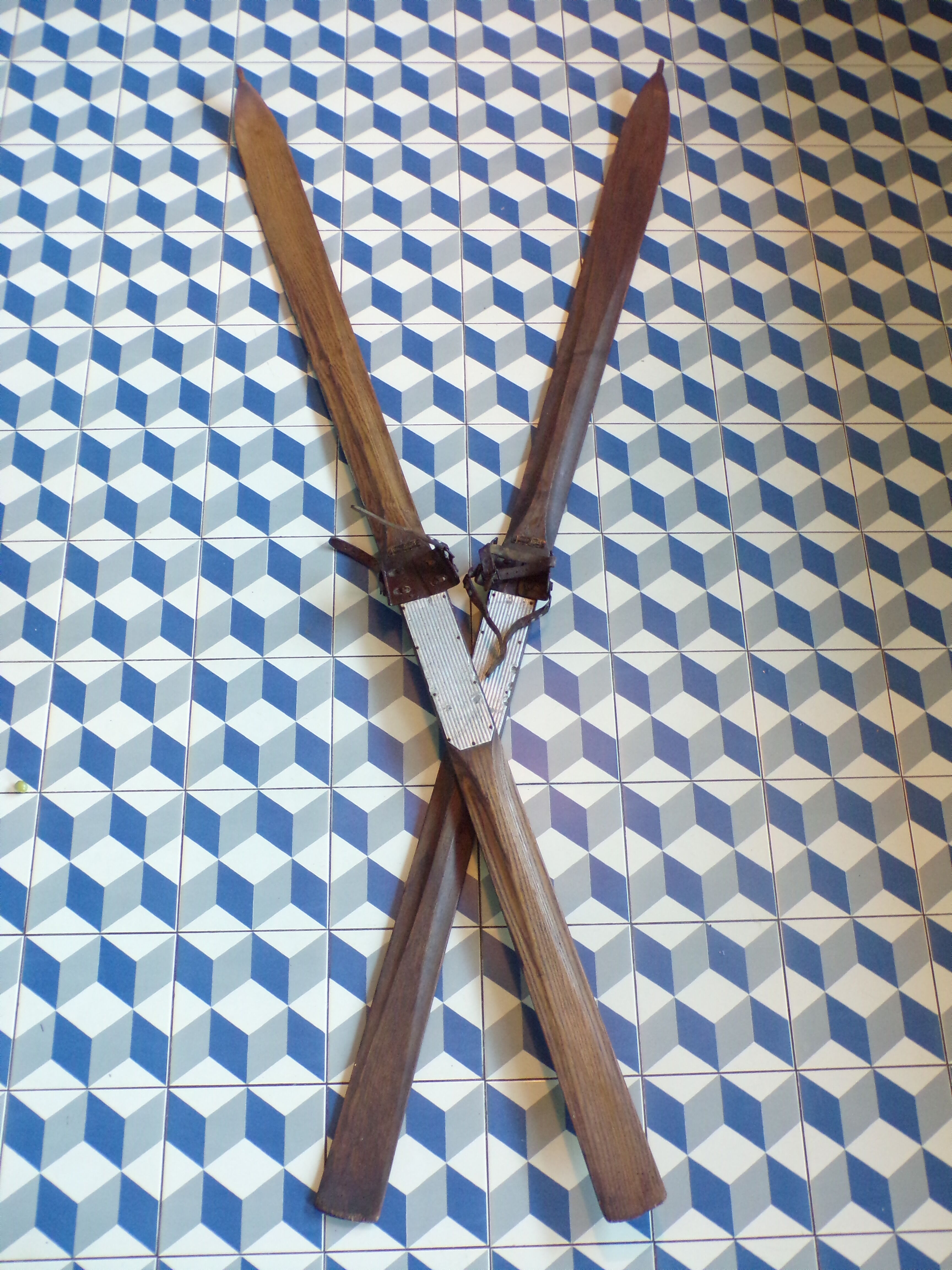 Pair of vintage wooden skis