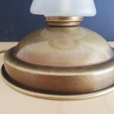 Vintage library brass and glass mushroom table lamp