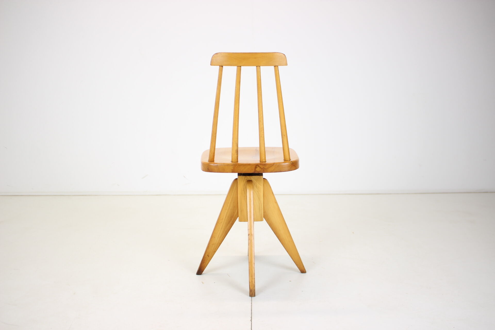 Midcentury wood revolving chair, czechoslovakia, 1970s
