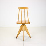 Midcentury wood revolving chair, czechoslovakia, 1970s