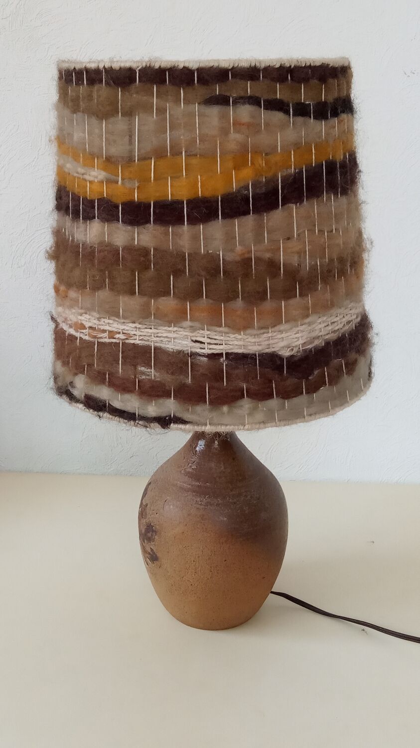 Sandstone lamp, wool lampshade, 50s/60s