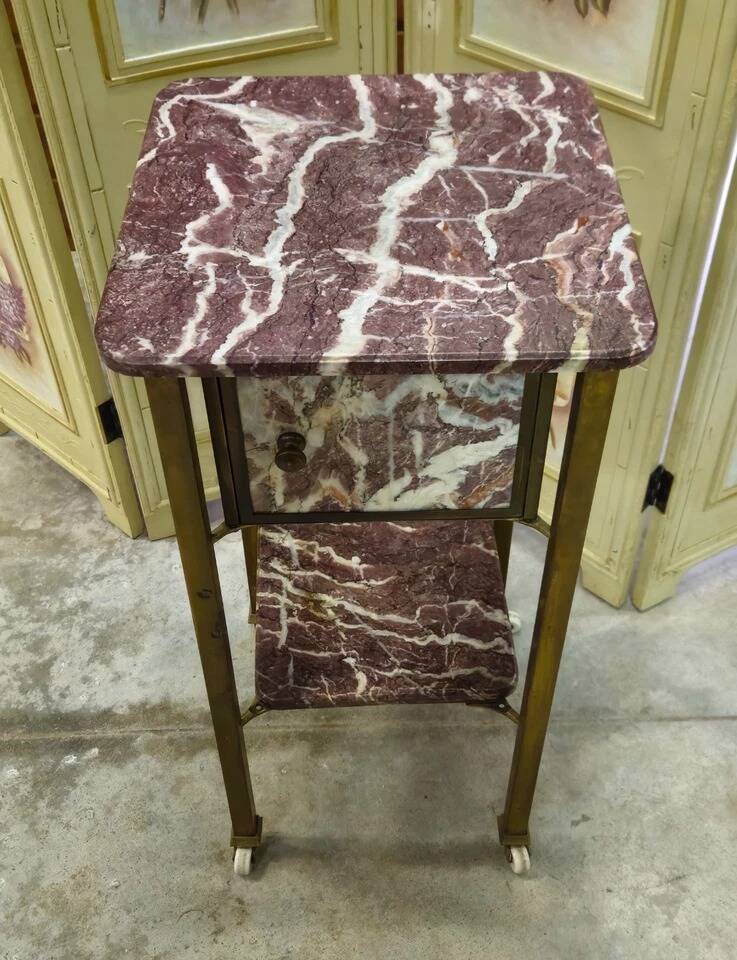 Side table / bedside table in red marble and brass – circa 1900