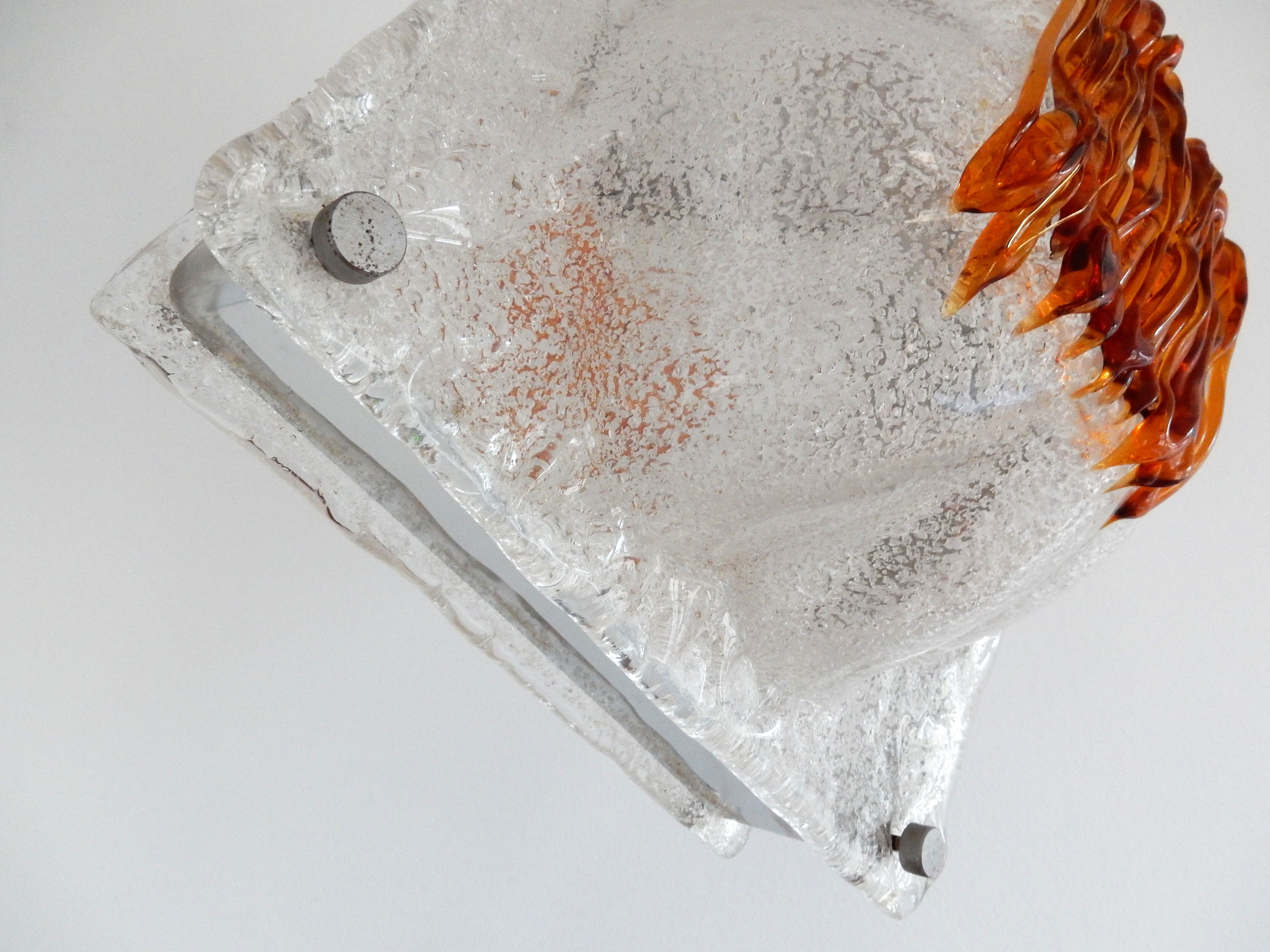 White and amber murano glass pendant lamp, italy, 1960s