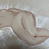 Tableau signé sanguine portrait féminin « la sieste »