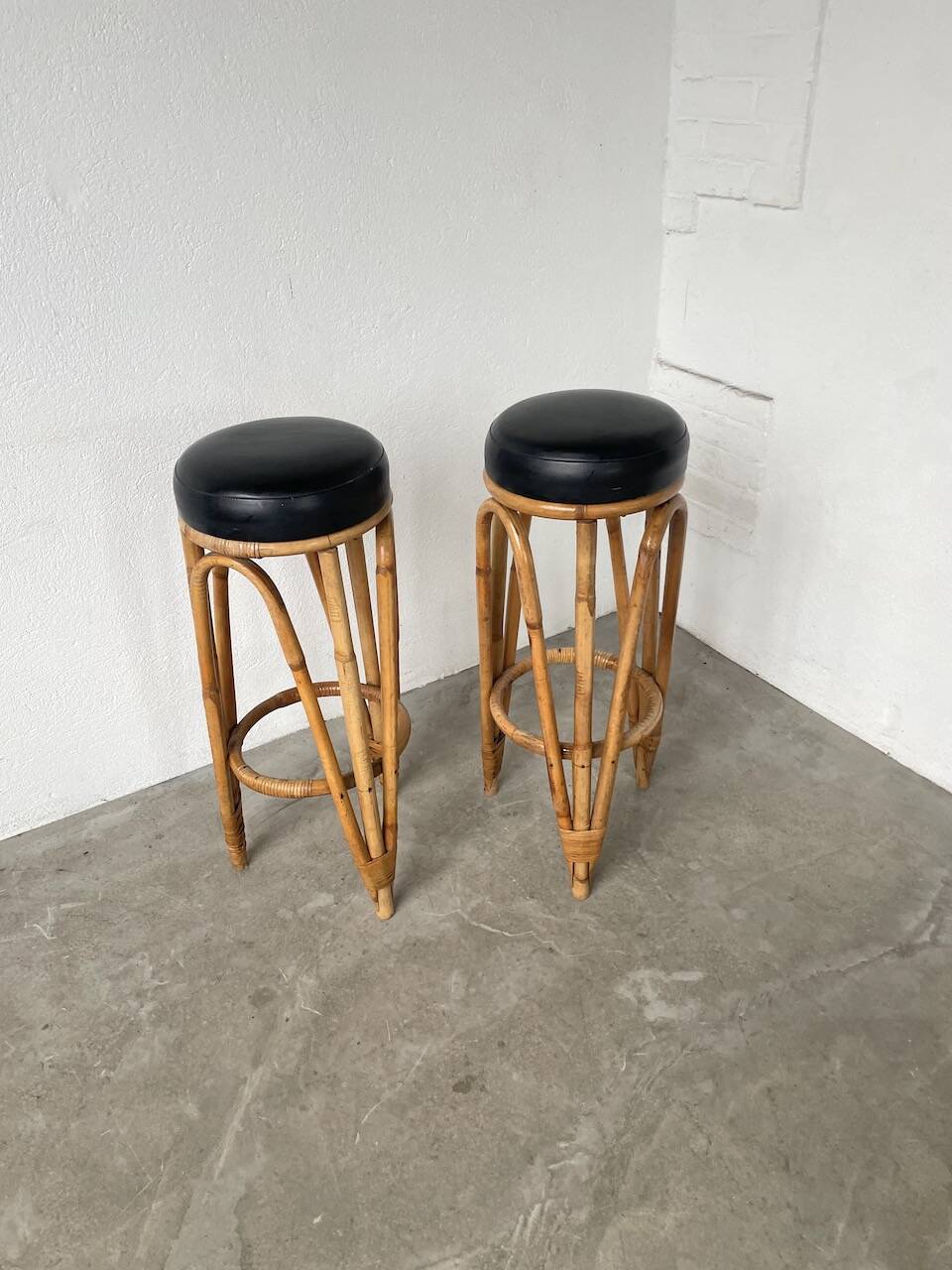 Pair of high rattan stools