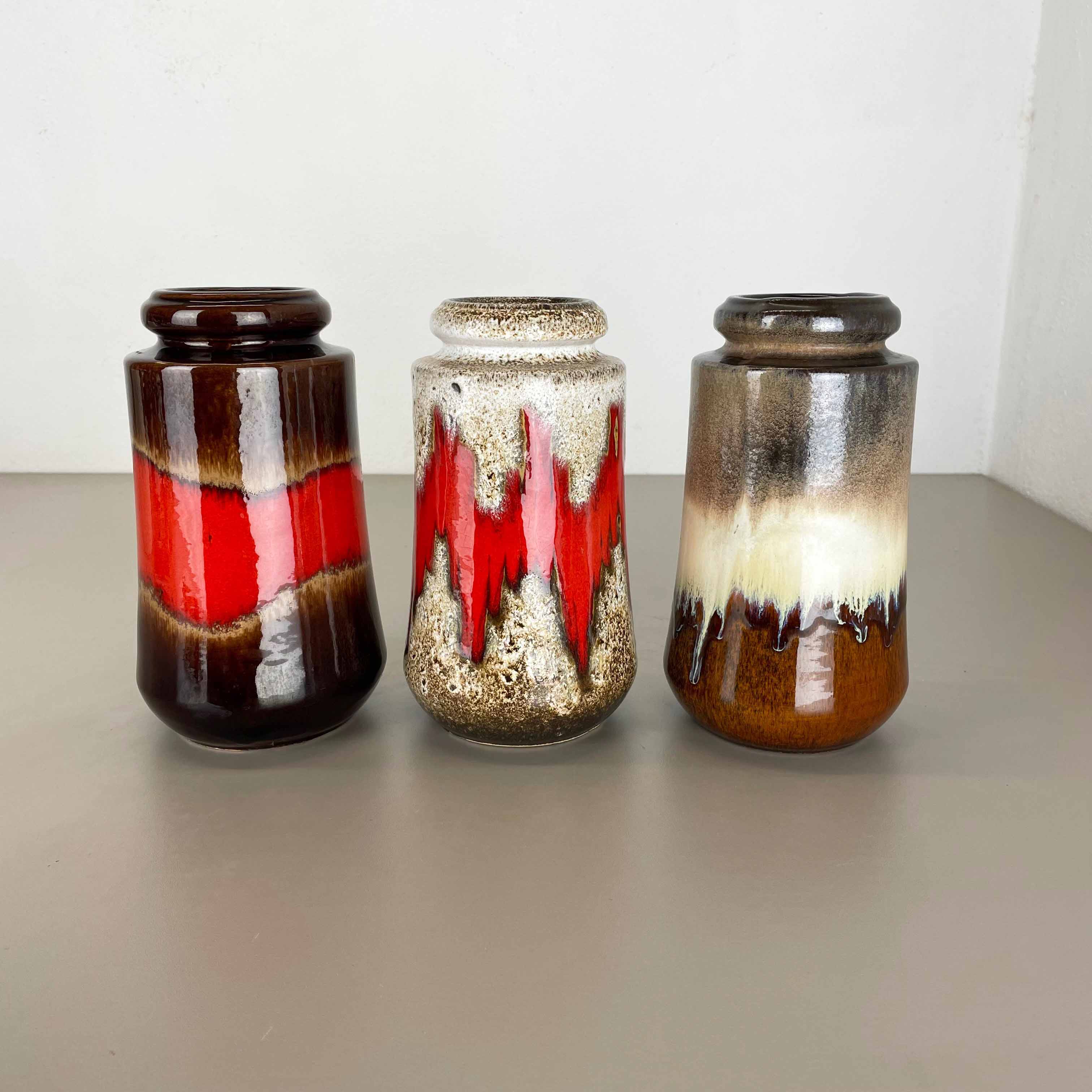 Set of three Vintage Pottery Fat Lava Vases Made by Scheurich, Germany, 1970s