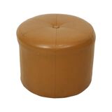 Round Vintage Pouf Camel Brown Skai Faux Leather