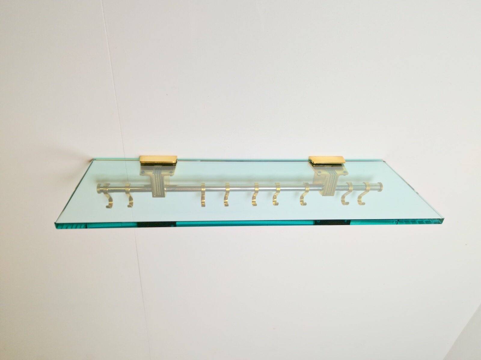 Brass and Glass R14G Wall-Mounted Coat Rack from Peter Ghyczy, 1980s