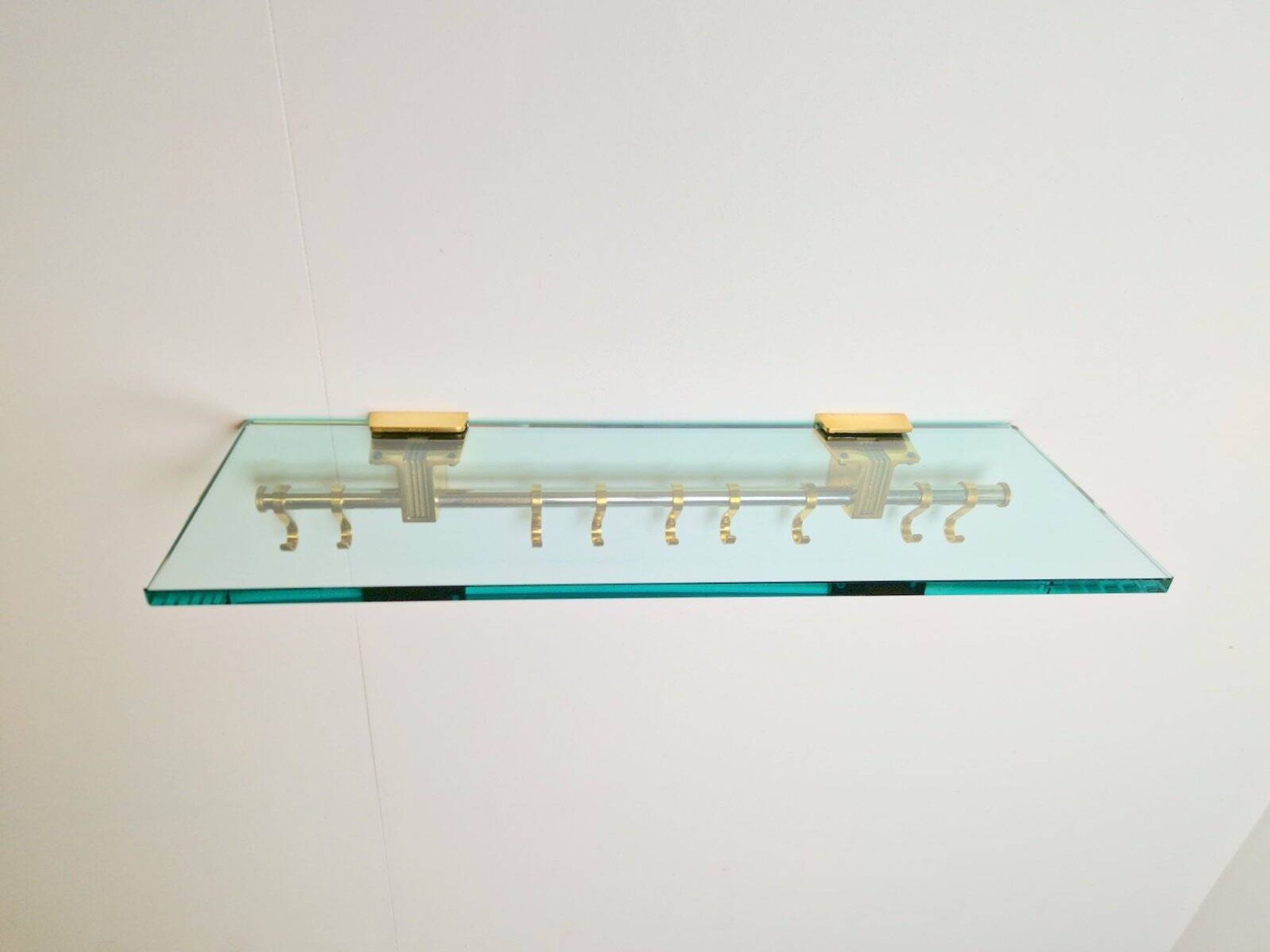 Brass and Glass R14G Wall-Mounted Coat Rack from Peter Ghyczy, 1980s