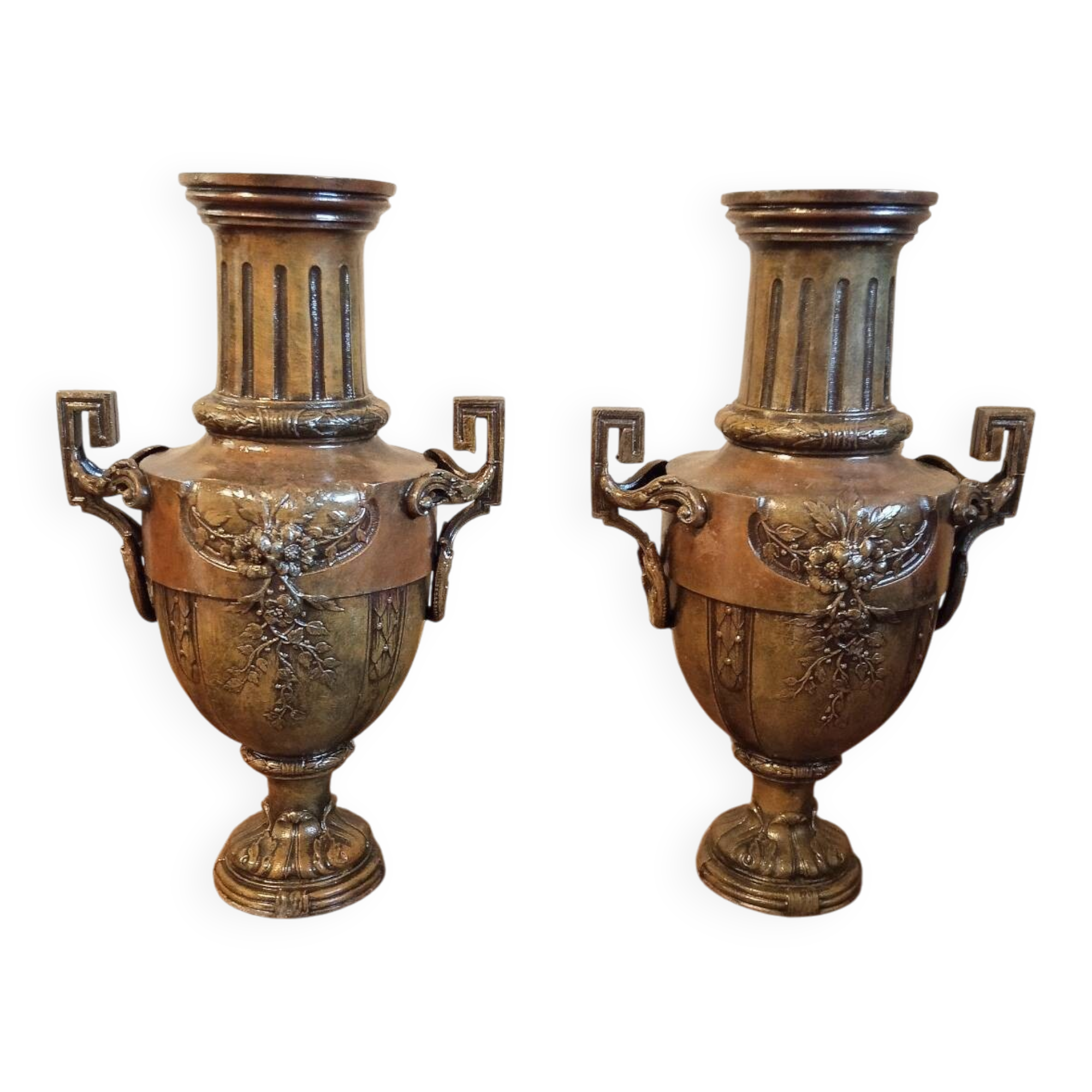 Pair of antique vases in Empire / Napoleon III style – bronze or regulus