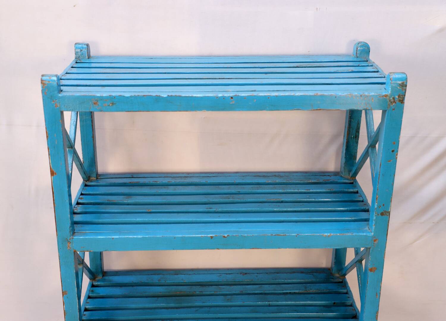 Teak shelf from Burma with original blue patina.