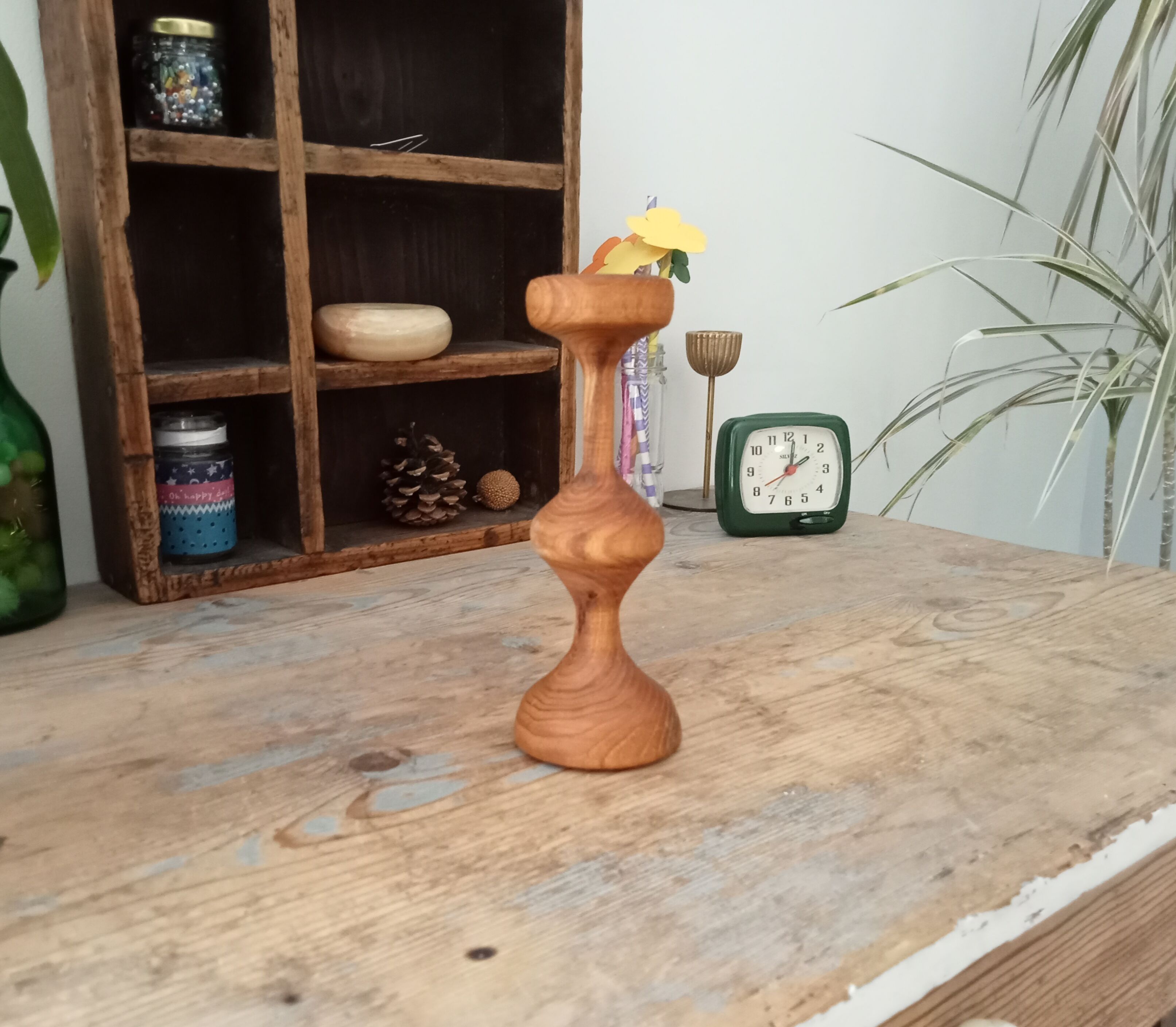 Vintage olive wood candle holder
