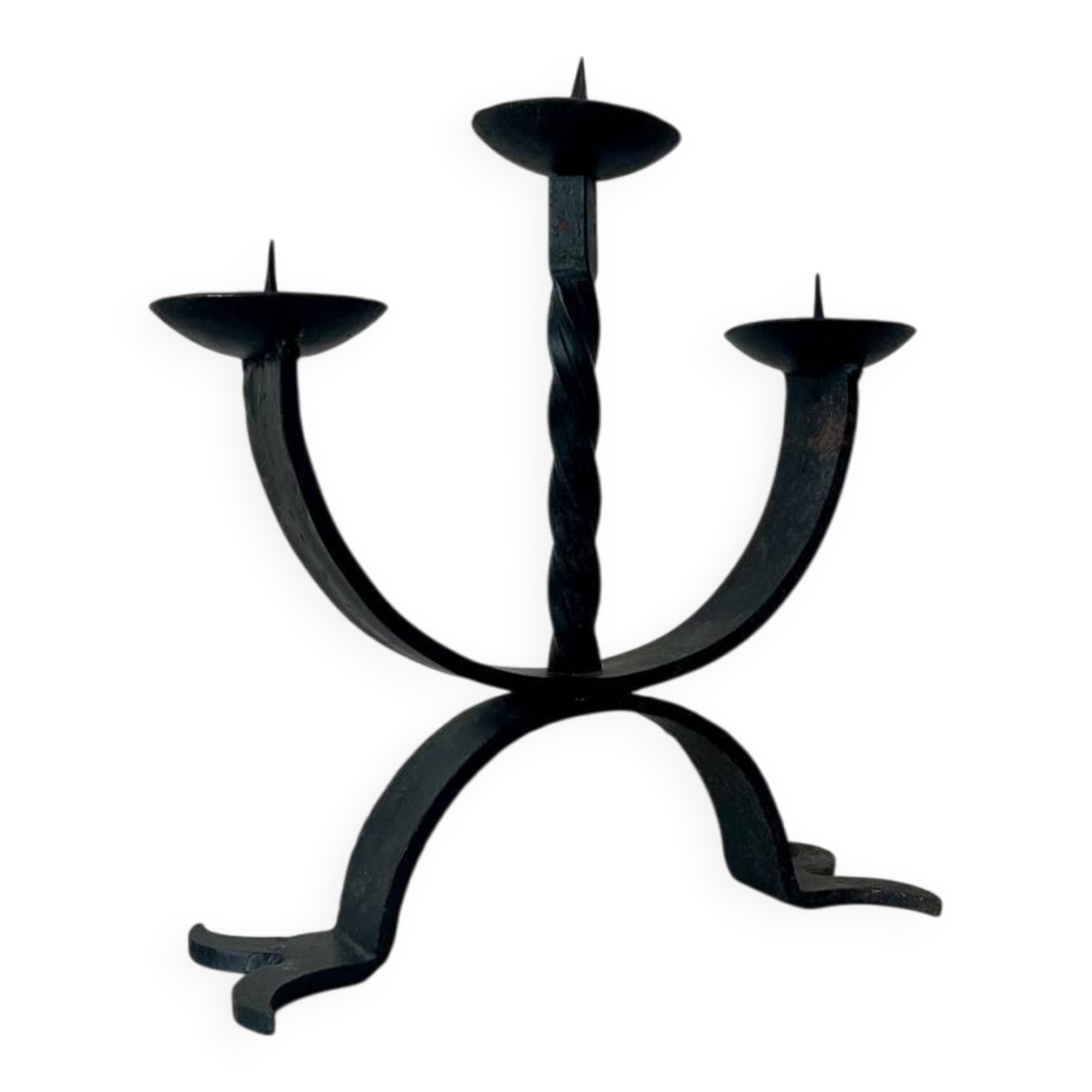 Brutalist wrought iron chandelier with three lights