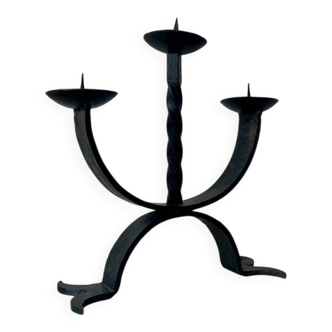 Brutalist wrought iron chandelier with three lights