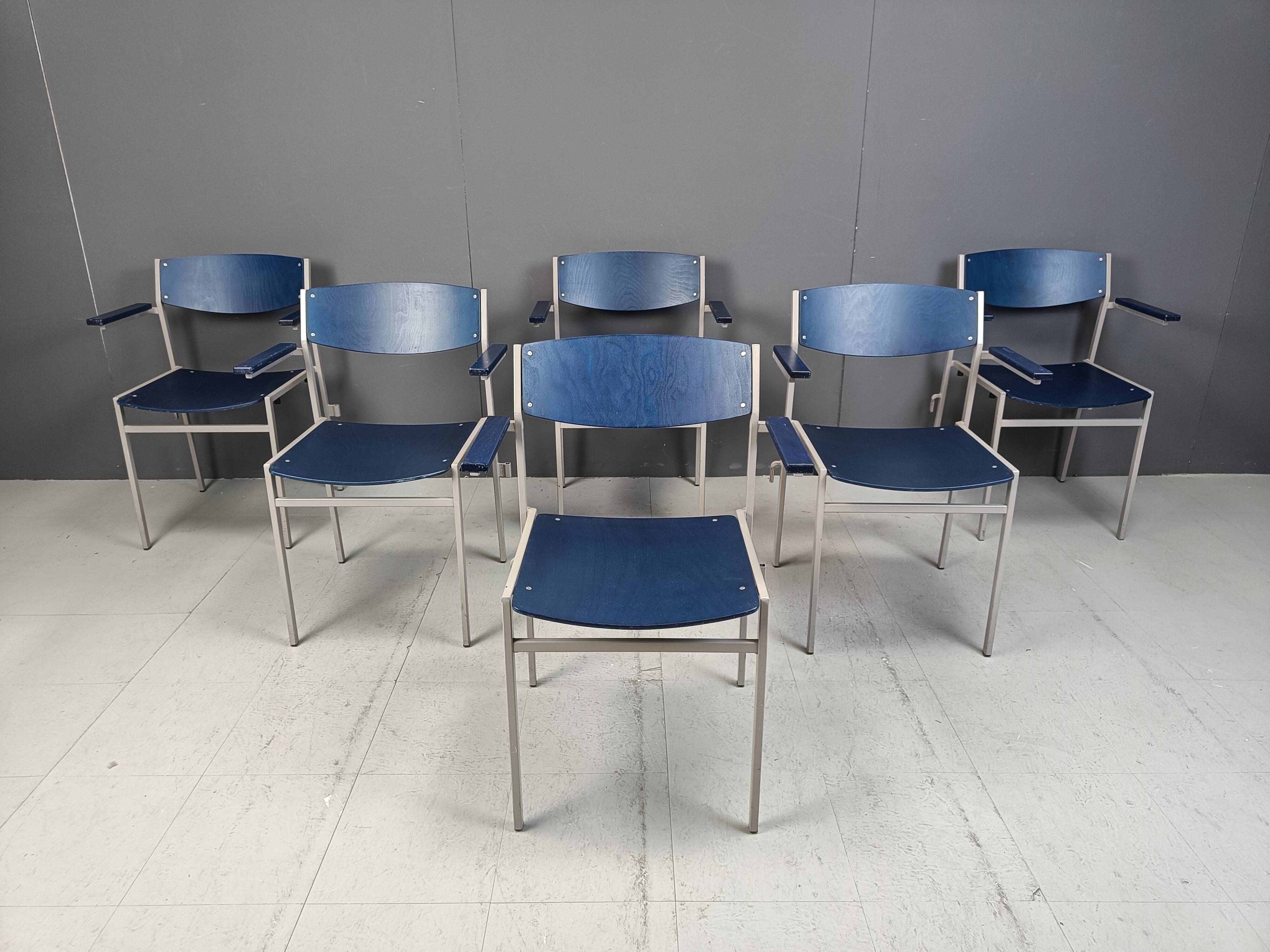 Minimalist Metal and Plywood Stackable Armchairs by Gijs Van Der Sluis